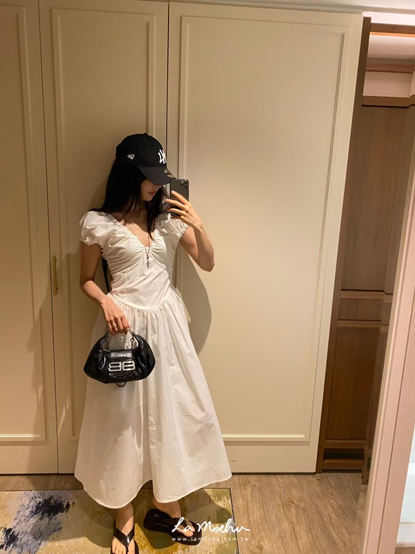 浪漫寬肩鬆緊長洋裝